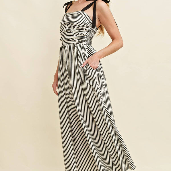 Marissa Shoulder Tie Striped Maxi Dress