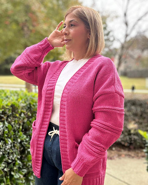 Dianne Long Sleeve Open Front Pockets Cardigan