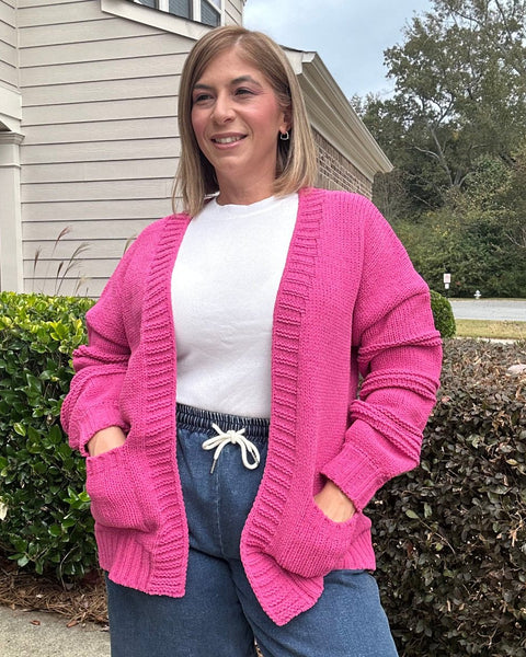 Dianne Long Sleeve Open Front Pockets Cardigan