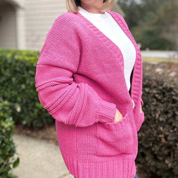 Dianne Long Sleeve Open Front Pockets Cardigan