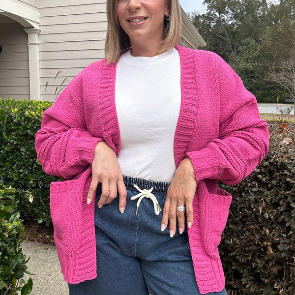 Dianne Long Sleeve Open Front Pockets Cardigan