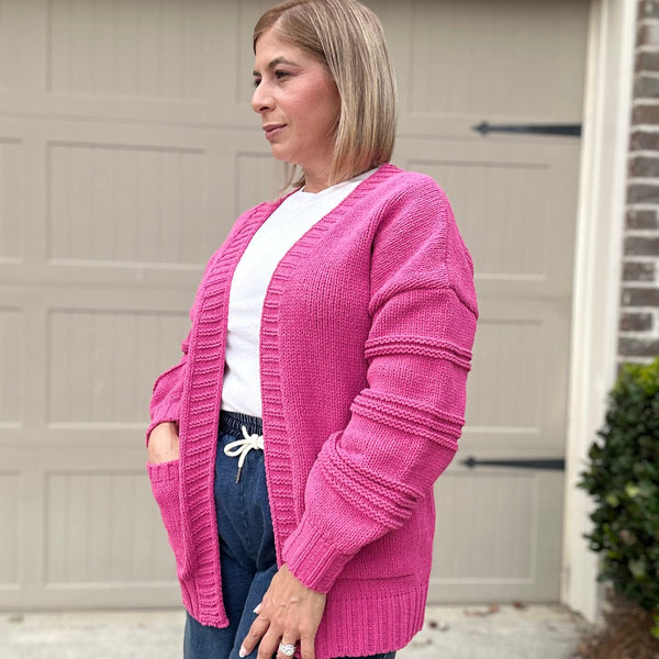 Dianne Long Sleeve Open Front Pockets Cardigan