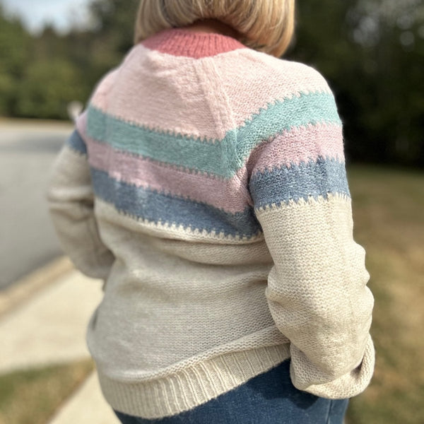 Ellie Long Sleeve Color Block Stripes Pullover Sweater