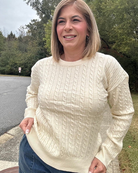 Emily Long Sleeve Cable Knit Detail Pullover Sweater