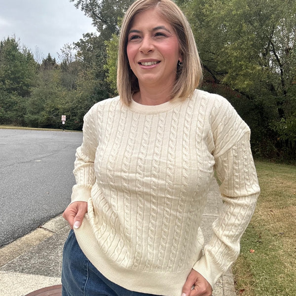 Emily Long Sleeve Cable Knit Detail Pullover Sweater