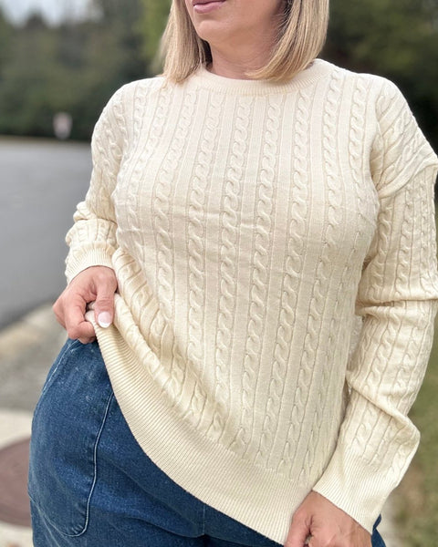 Emily Long Sleeve Cable Knit Detail Pullover Sweater