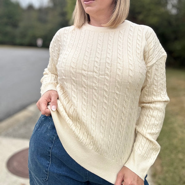 Emily Long Sleeve Cable Knit Detail Pullover Sweater