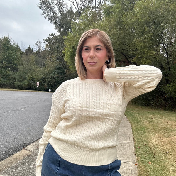Emily Long Sleeve Cable Knit Detail Pullover Sweater