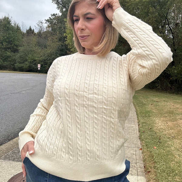 Emily Long Sleeve Cable Knit Detail Pullover Sweater