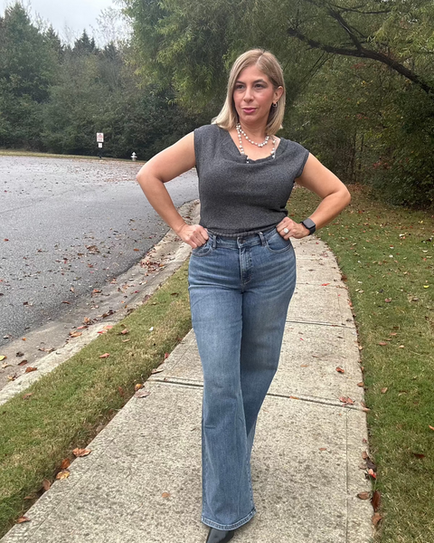 Heather Comfort Stretch High Rise Wide Leg Jeans