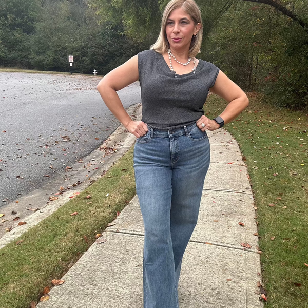 Heather Comfort Stretch High Rise Wide Leg Jeans