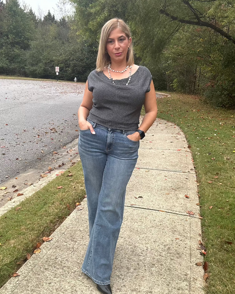 Heather Comfort Stretch High Rise Wide Leg Jeans