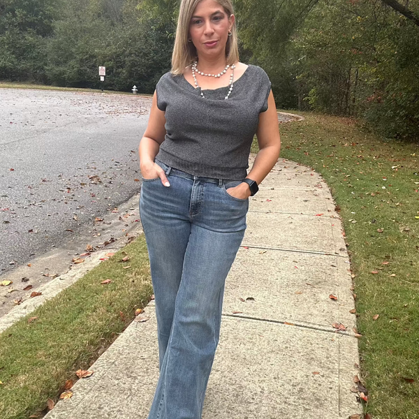 Heather Comfort Stretch High Rise Wide Leg Jeans