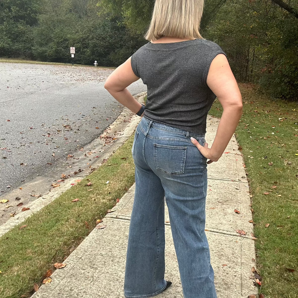 Heather Comfort Stretch High Rise Wide Leg Jeans