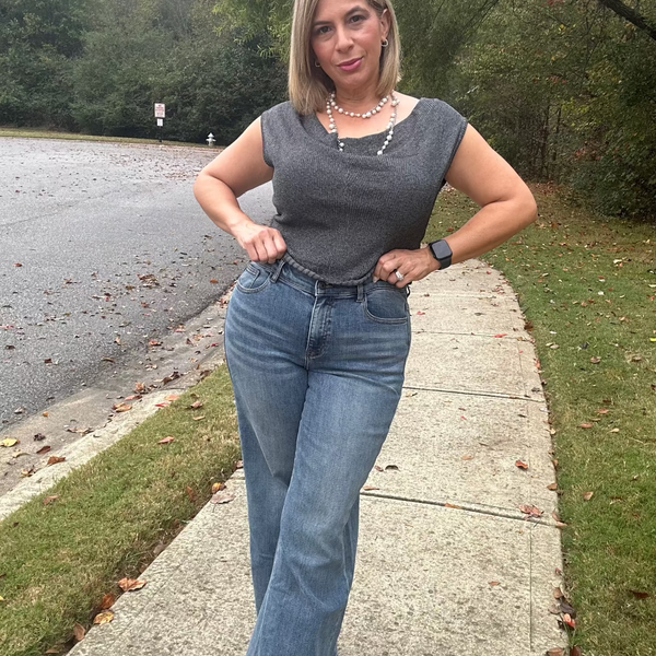 Heather Comfort Stretch High Rise Wide Leg Jeans