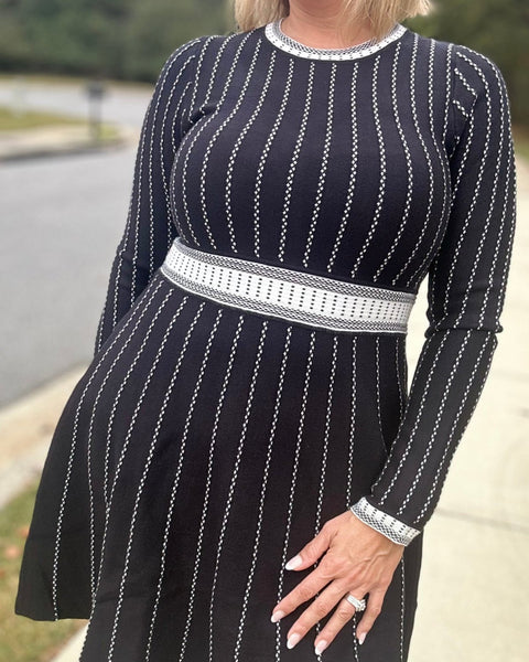 Kiara Stripe Knit Long Sleeve Mini Dress