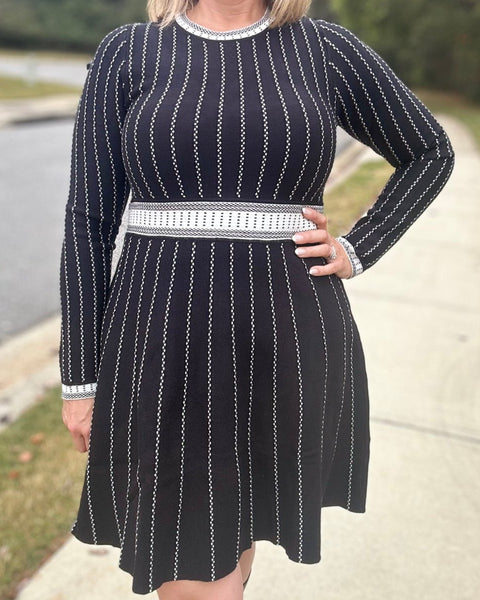 Kiara Stripe Knit Long Sleeve Mini Dress