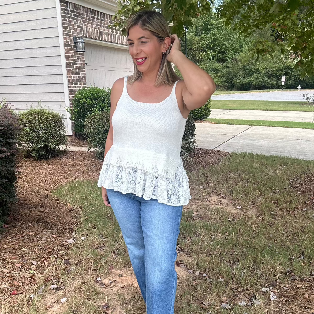 Claudia Lace Contrast Sweater Cami Top