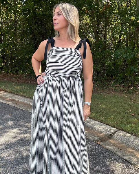 Marissa Shoulder Tie Striped Maxi Dress