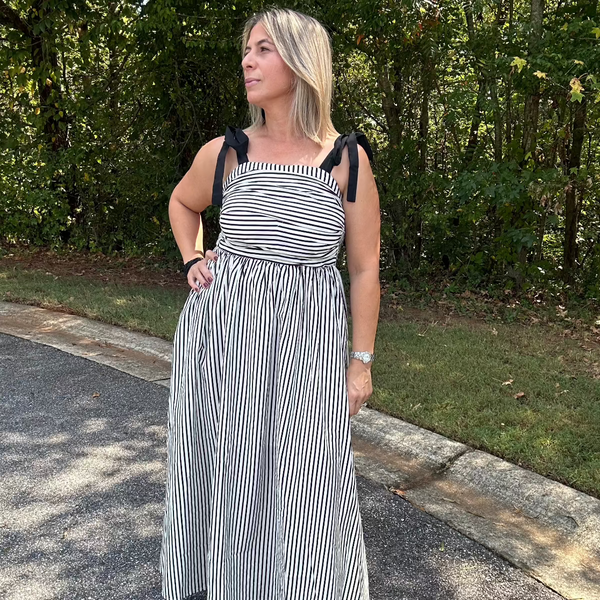 Marissa Shoulder Tie Striped Maxi Dress