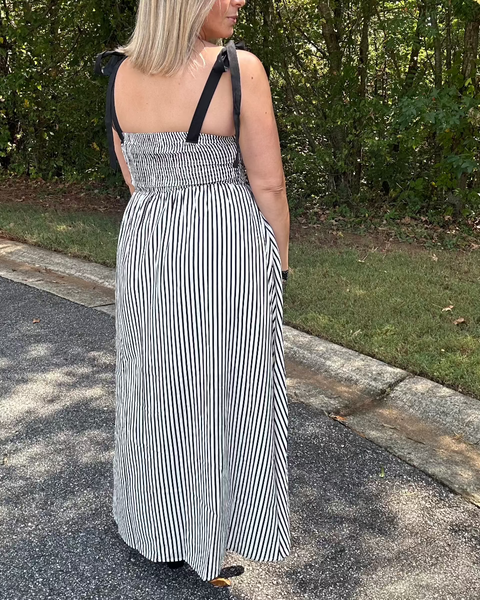 Marissa Shoulder Tie Striped Maxi Dress