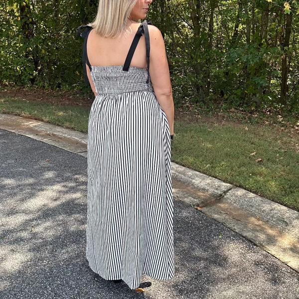 Marissa Shoulder Tie Striped Maxi Dress