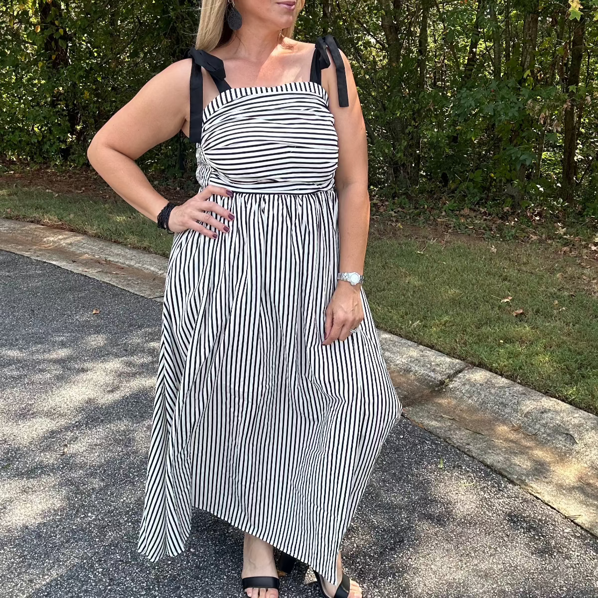 Marissa Shoulder Tie Striped Maxi Dress