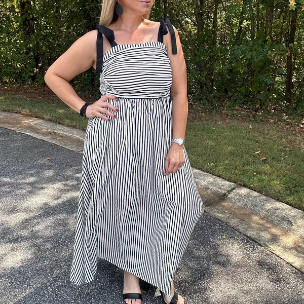 Marissa Shoulder Tie Striped Maxi Dress