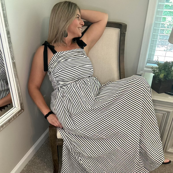 Marissa Shoulder Tie Striped Maxi Dress