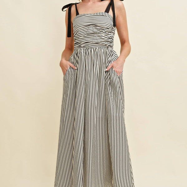 Marissa Shoulder Tie Striped Maxi Dress