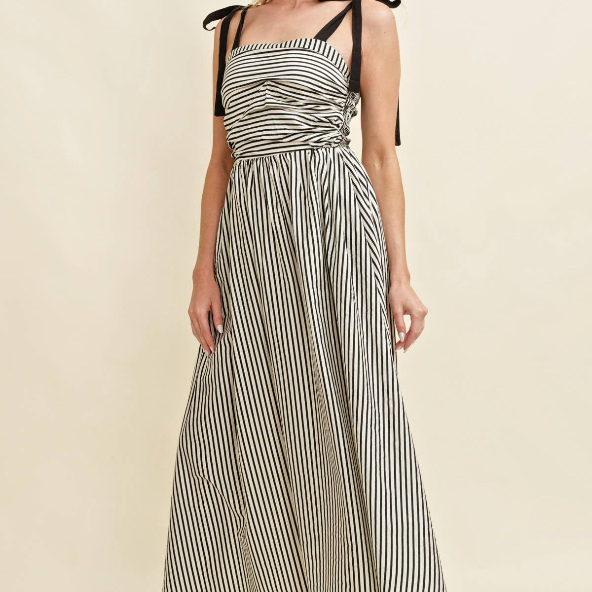 Marissa Shoulder Tie Striped Maxi Dress