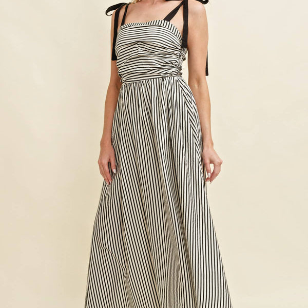 Marissa Shoulder Tie Striped Maxi Dress