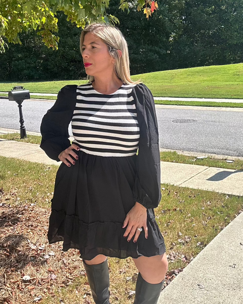 Ayse Ribbed Knit Mix Mini Dress
